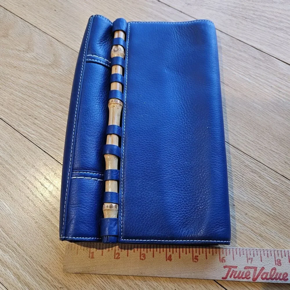 J Mclaughlin Leather Clutch Purse w/Bamboo‎ Accent Handle